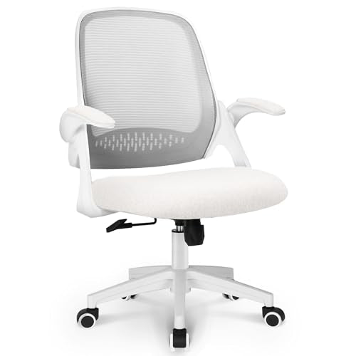 NEO CHAIR Office Desk Gaming Ergonomic Computer Chair with Lumbar Back Support Adjustable Height Swivel Rolling Wheels Flip-up Arms Mesh Chair for Home Vanity (Ivory)