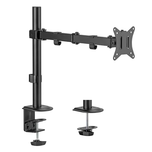 Mount-It! Single Monitor Arm Desk Mount for 17-32 Inch Screens, Holds up to 19.8 lbs, Full Motion Computer Monitor Stand, Steel, Clamp and Grommet Base, VESA 75x75 100x100, Cable Management, Black