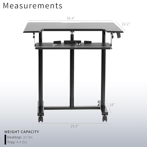 VIVO Mobile Height Adjustable Table, Stand Up Desk Cart with Sliding Keyboard Tray, Computer Workstation, Rolling Presentation Cart, Black, CART-V06A