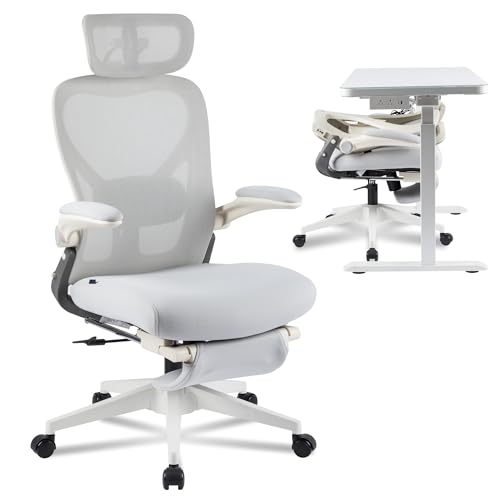 FLEXISPOT Foldex Ergonomic Office Chair, Folding Chair for Small Spaces with Lumbar Support, Flip-up Armrests, 3D Headrest, Desk Chairs with Footrest for Work,Video Game (Foam Seat, Grey)