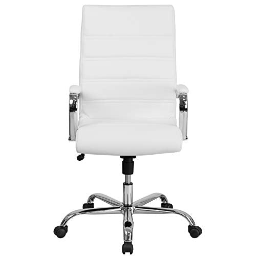 Flash Furniture Whitney High-Back Swivel LeatherSoft Desk Chair with Padded Seat and Armrests, Adjustable Height Padded Office Chair, White/Chrome