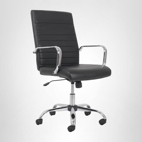 HON Sadie Executive Ergonomic Office Chair with Leather Upholstery, Chrome Arms and Back Support, Mid Back Desk and Computer Chair for Home Office or Conference Room, 360 Swivel, Black