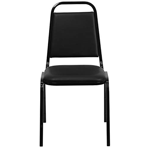 Flash Furniture Hercules Series Trapezoidal Vinyl Banquet and Event Chairs, Commercial Event Chairs with Padded Seats and Backs, Set of 4, Black
