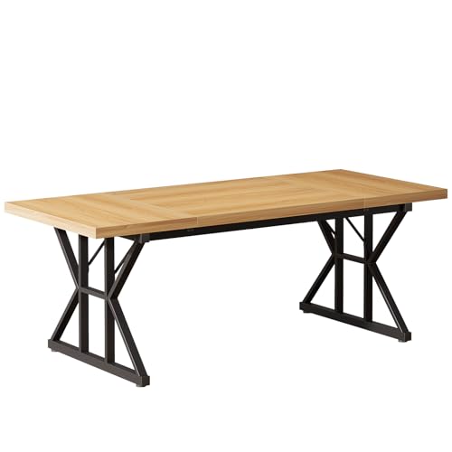 Tribesigns 70.86-Inch Large Executive Desk, Industrial Home Office Computer Desk, Simple Long Writing Study Table Business Furniture (Light Walnut/Black)