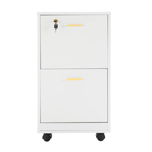 Lavish Home 2 Drawer File Cabinet - Filing Cabinet with Lock - Rolling File Cabinet for Under Desk Storage - Wood Filing Cabinet for Home or Office Organization (White)