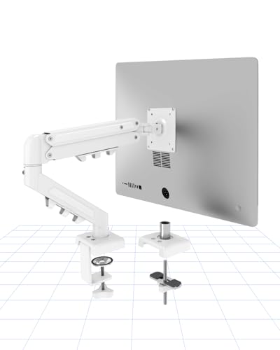Flexispot Single Monitor Arm, 17-32 Inch Monitor Mount up to 19.84 lbs, Fast Install VESA Mount for Home Office Gaming, Full Adjustable Gas Spring with C-Clamp and Grommet Base, White