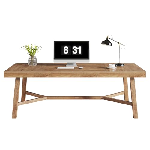 Tribesigns 71-Inch Executive Desk, Farmhouse Office Computer Desk with Sturdy Leg Structure, Rectangular Writing Table Business Furniture for Home Office, Natural