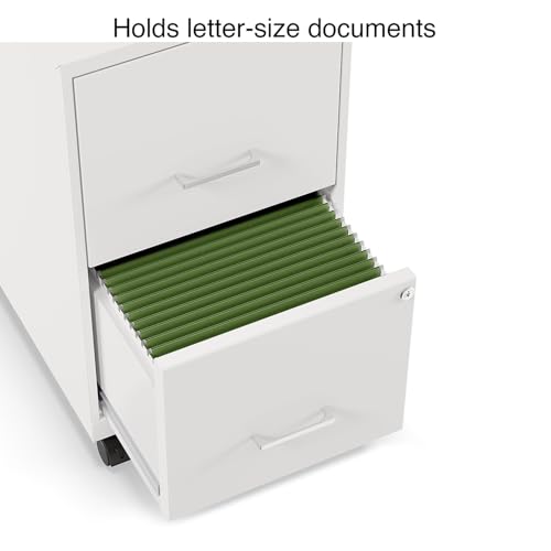 Staples 2-Drawer Vertical File Cabinet, Letter Size Documents, Lockable & Mobile, 18.9" D x 14.3" W x 26.3" H, White