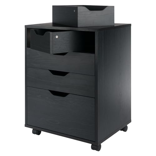 Winsome Halifax Mobile Storage Cabinet with 5 Drawers in Black, Stylish & Functional Home Storage Cabinet for Filing, Kitchen Organization, Moveable Furniture for Office, Dorms, Apartments
