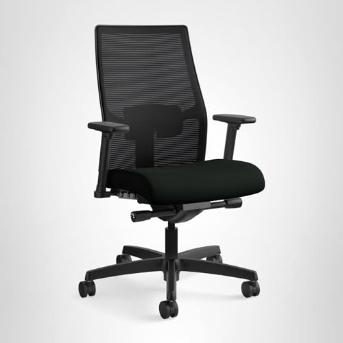 HON Ignition 2.0 Mid‑Back Ergonomic Office Chair, Mesh Task Seating with Lumbar Support, Advanced Synchro‑Tilt, Height and Width Adjustable Arms, Black Frame, Black