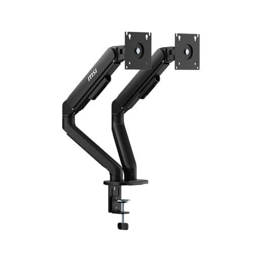MSI MAG MT101DG - Gas Spring Dual Monitor Stand Arm, Supports 17-32" and 22 lbs, VESA Compatible, Adjustable Gas Spring Mount, Clamp & Grommet, Quick Release Plate – Black