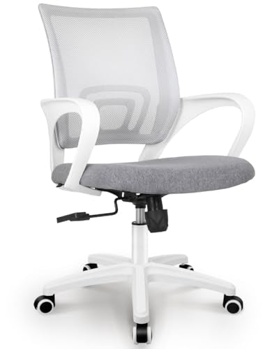 NEO CHAIR Office Desk Computer Chair Ergonomic Mesh Gaming Cushion Seat with Comfy Lumbar Mid Back Support Adjustable Height Swivel Rolling Wheels for Home Task (Grey)