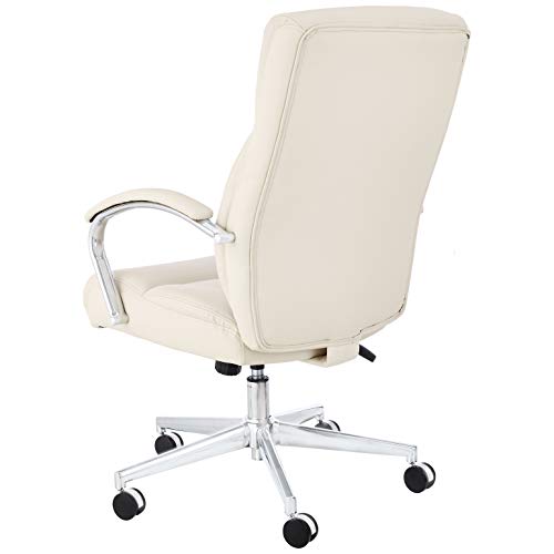 Amazon Basics Executive Desk Chair with Easy Assembly, Adjustable Height, 275lb Capacity, Oversized Cushion, 29.13"D x 25.2"W x 43.11"H, Ivory Bonded Leather