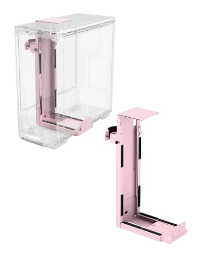 Arozzi PC Mount – Under Desk Computer Tower Holder, Adjustable Height & Width CPU Bracket, Heavy Duty Steel PC Stand, 360° Rotating Base, Supports Up to 66 lbs, Space-Saving Desk Setup - Pink
