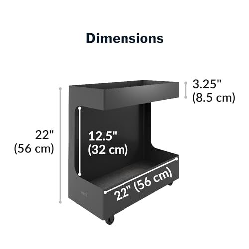 Vari Mobile Slim Under-Desk Cubby - Durable Steel & PET Felt Line - Open Storage & Easily Rolls - Dual Tier Office and Home Organizer Accessory - Black, 10” x 22” x 22”