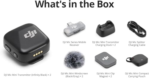 DJI Mic Mini (2 TX + 1 Mobile RX), Wireless Lavalier Microphone for iPhone 17/16/15 & Android/PC/Tablet, Plug-and-Play, 300m Transmission, Ultralight, Active Noise Cancelling, YouTube, Vlog, Streaming