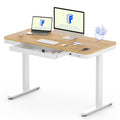 FLEXISPOT Comhar Electric Standing Desk with Drawers Charging USB Port, Height Adjustable 48" Whole-Piece Quick Install Home Office Computer Laptop Table with Storage (Maple Top + White Frame)