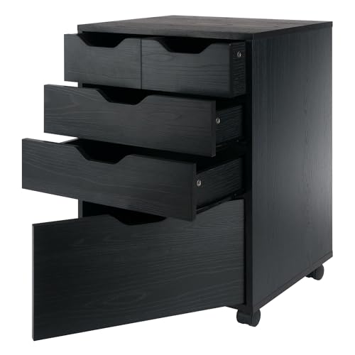 Winsome Halifax Mobile Storage Cabinet with 5 Drawers in Black, Stylish & Functional Home Storage Cabinet for Filing, Kitchen Organization, Moveable Furniture for Office, Dorms, Apartments