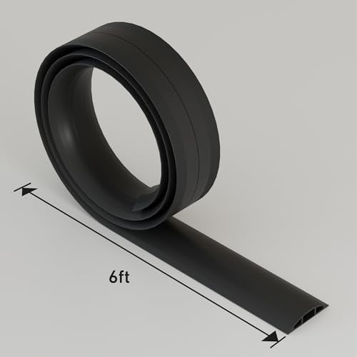 D-Line 6ft Floor Cord Cover, Cable Protector, Hide Extension Cords, Protect Cords, Prevent Cable Trips, Heavy Duty Cord Hider - Cable Cavity = 0.63" (W) x 0.31" (H) - Black