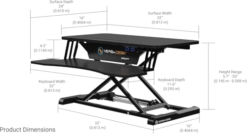 VERSADESK EvoLift 32" Electric Standing Desk Converter, Sit to Stand Motorized Desk Riser, 1-Button Easy Lift, Dual Monitor Workstation, Wide Keyboard Tray, Built-in Device Stand, Black