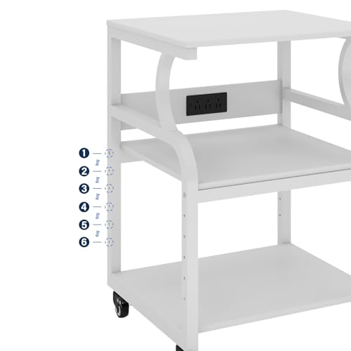 Natwind Large Printer Stand, 24''x20''x29'' Printer Table with Adjustable Storage Shelf, 3 Tier Rolling Cart with Wheels, Multifunctional Home Office Shelves for Heat Press, 3D Printer (White)