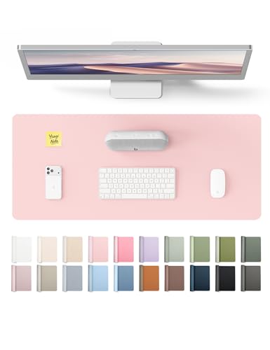 YSAGi Leather Desk Protector, Office Mat, Large Mouse Mat, Non-Slip PU Leather Blotter, Laptop Pad, Waterproof Writing Pad for Office and Home (Light Pink, 23.6" x 13.8")