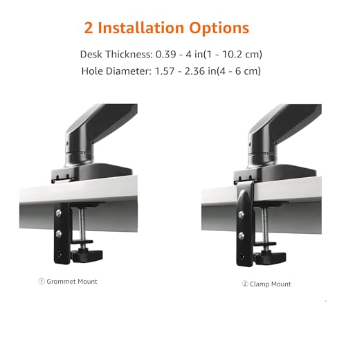 Amazon Basics Gas Spring Single Computer Monitor Arm Desk Mount, Adjustable, Holds up to 27" Monitors, Black