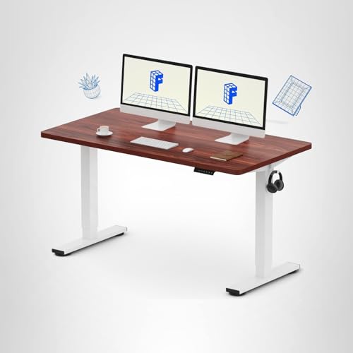 FLEXISPOT EN1 One-Piece Standing Desk with 1-Inch Thick Seamless Desktop, 55"x28" Electric Height Adjustable Desk for Home Office, Multi-Monitor Setups & Easy Assembly, Mahogany