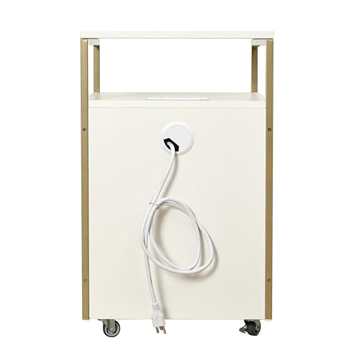 Modern 2-Drawer Rolling File Cabinet with Lock, 2 USB Ports and Power Outlet for Device Charging, Portable File Organizer or Printer Stand for Office or Home with Locking Wheels, White & Gold