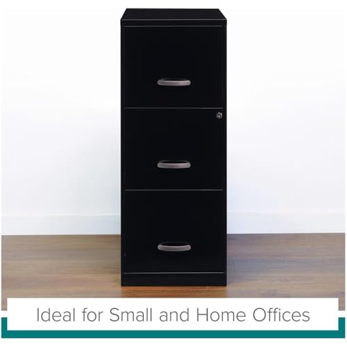 BOWERY HILL 3 Drawers 35.5" Vertical Black Metal Filing Cabinet Lockable Pre-Assembled Stationary Letter Size for Home, Office