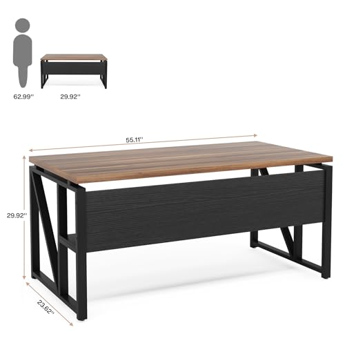 Tribesigns 55 inches Computer Desk with Bottom Storage Shelf Home Office Desk Writing Table for Workstation, Dark Walnut + Steel Leg, Cabinet not Included (Walnut, 55-inch -with Shelf)
