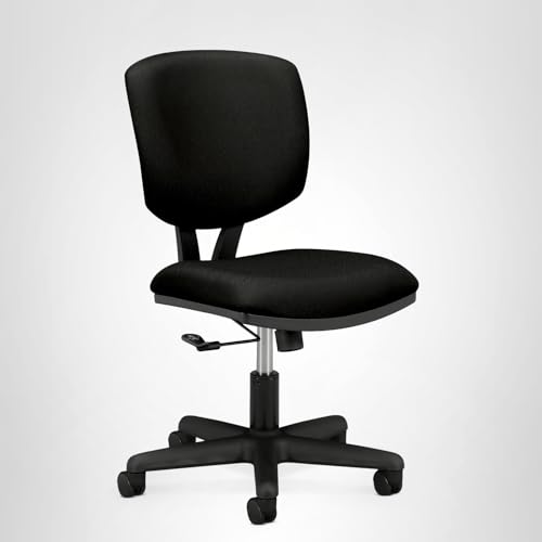HON Volt Ergonomic Office Chair with Fabric Seat and Back, Armless Desk and Computer Chair with Adjustable Center‑Tilt Recline and Wheels for Home Office or Workstation, Black