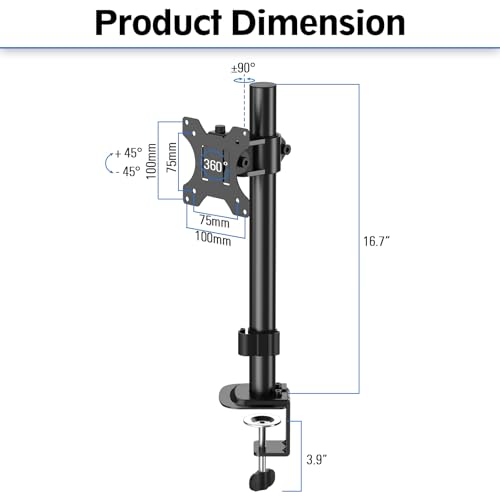 MOUNTUP Single Monitor Mount, Adjustable Monitor Stand for Max 32 Inch Flat Curved Computer Screen, Monitors Arm Desk Mount Fit VESA 75x75& 100x100, up to 17.6lbs, with C-Clamp and Grommet Base, Black