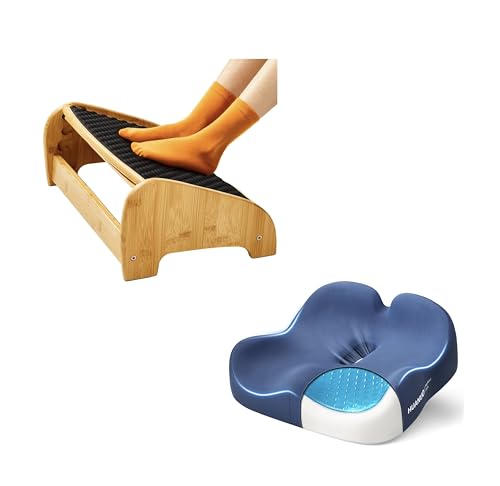 HUANUO Bamboo Under Desk Footrest, Ergonomic Seat Cushion