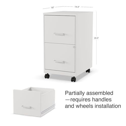 Staples 2-Drawer Vertical File Cabinet, Letter Size Documents, Lockable & Mobile, 18.9" D x 14.3" W x 26.3" H, White