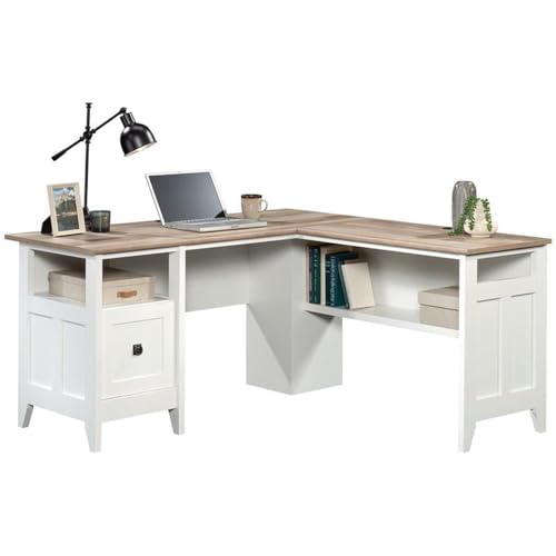 Sauder August Hill L-Shaped Home Office Desk in Soft White, Soft White Finish