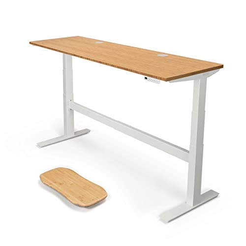 UPLIFT DESK Bamboo (72 x 24 inch) Standing Desk 2-Leg V2-Commercial Adjustable Stand Up C-Frame (White), Advanced Keypad, Wire Grommets, Wire Tray, Rocker Board