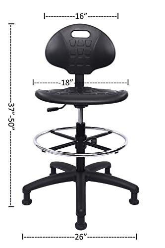 Chair Master Heavy Duty Durable Drafting Stool - Easy to Clean! Ergonomic Polyurethane Chair. Seat Height Adjustable w/Footring for Home, Automotive, Lab, Cleanroom (Non-Rolling Glides, Tall Stool).