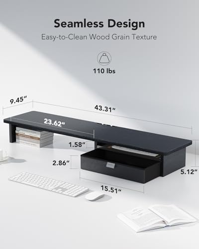 HUANUO Keyboard Tray, Large Dual Monitor Stand with Drawer