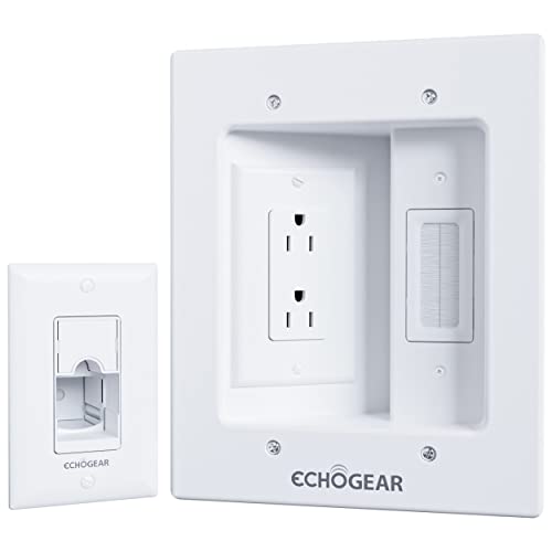 ECHOGEAR TV Cord Hider for Wall Mounted TV – Dual Outlet in-Wall Cable Management Kit for Power & Low Voltage Cables – Includes 6.25”L x 8”H x 3.95”D Module, Wall Template, Saw, 6ft Extension Cord