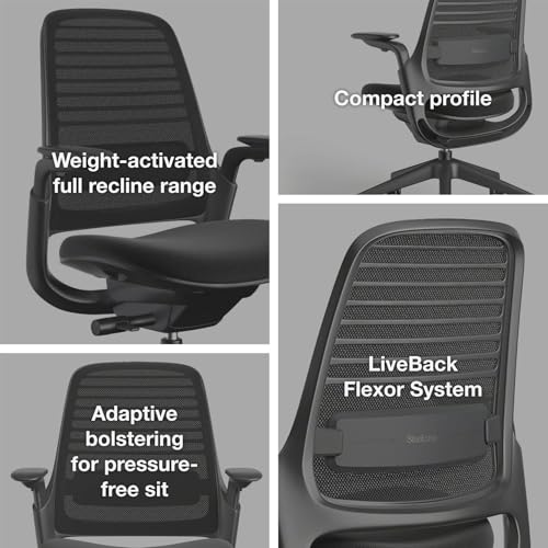 Steelcase Series 1 Office Chair - Ergonomic Work Chair with Wheels for Carpet - Helps Support Productivity - Weight-Activated Controls, Back & Arm Support - Easy Assembly - Licorice