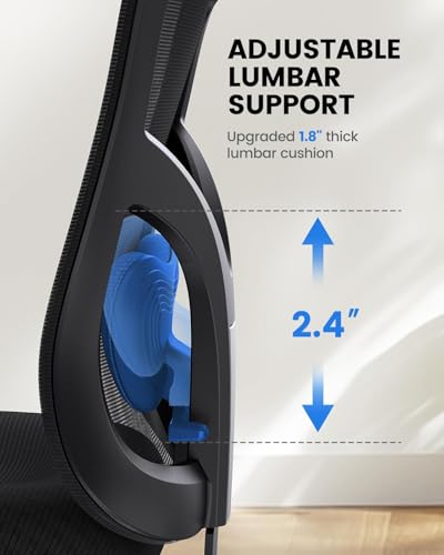 NOBLEWELL Ergonomic Office Chair with Padded Lumbar Support, 2D Headrest, Adjustable Armrests, Upgraded Contoured Seat Cushion, 130° Rocking Tilt, Computer Gaming Chair for Home Office