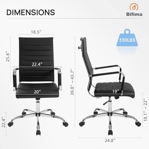 Walmokid Office Desk Chair with Wheels Set of 8, Ergonomic Black Leather Conference Room Chairs Height Adustable | Ribbed High Back | Swivel Rolling Task Chair, Black