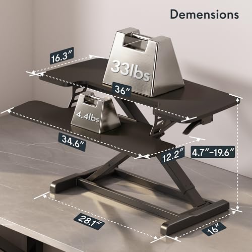 FLEXISPOT Standing Desk Converter 36" Desk Riser, Height Adjustable Desktop Riser Sit Stand Computer Workstation, Spacious Stand Up Desk Converter for Laptop Keyboard and Monitor Setup, Black