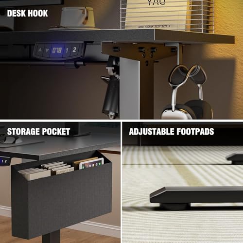 Korfile L Shaped Electric Standing Desk,63 Inch Adjustable Height Sit to Stand Corner Desk with Memory Presets, Reversible Computer Table for Home Office, Work and Study, Black