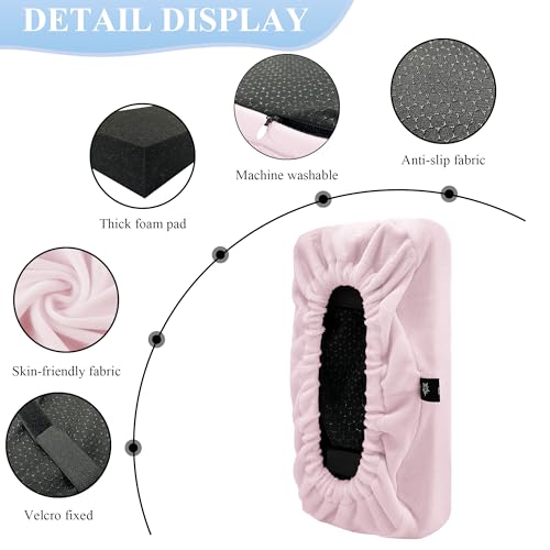 SPRING SEAON Office Chair Arm Covers Soft Memory Foam Arm Rest Pads Short Plush Gaming Chair Armrest Cushion Provide Cushioning for Elbows and Forearms 2 Pack Chair Covers for Arms (Pink)