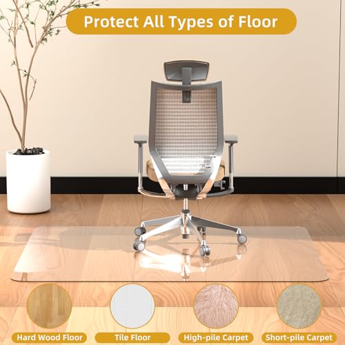 Tcyzest Tempered Glass Chair Mat 48" x 32",1/5" Thick for Office Desk,Rolling Chair Mat for Carpet, Odorless, Easy to Clean with 4 Non-Slip Pads for Carpet & Hardwood Floors