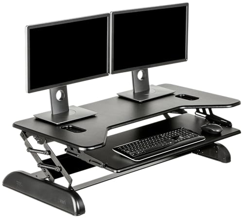 Vari VariDesk Cube Plus 40 - Two-Tier Cubicle Standing Desk Converter for Dual Monitors - Adjustable Height with Spring Assisted Lift and Dual Handles - Home Office Use - Fully Assembled, Black