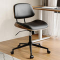 BERYTH Armless Office Chair with Wheels, PU Leather Adjustable Height Desk Chair - 360° Swivel Ergonomic Computer Chair for Small Space, Modern Walnut Style, Home & Meeting Room, Black