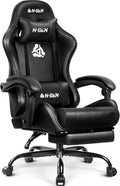 N-GEN GAMING Video Gaming Chair with Footrest Lumbar Support for Home Office High Back Recliner Height Adjustable Ergonomic Comfy Leather Computer Desk Chair (Carbon Black)